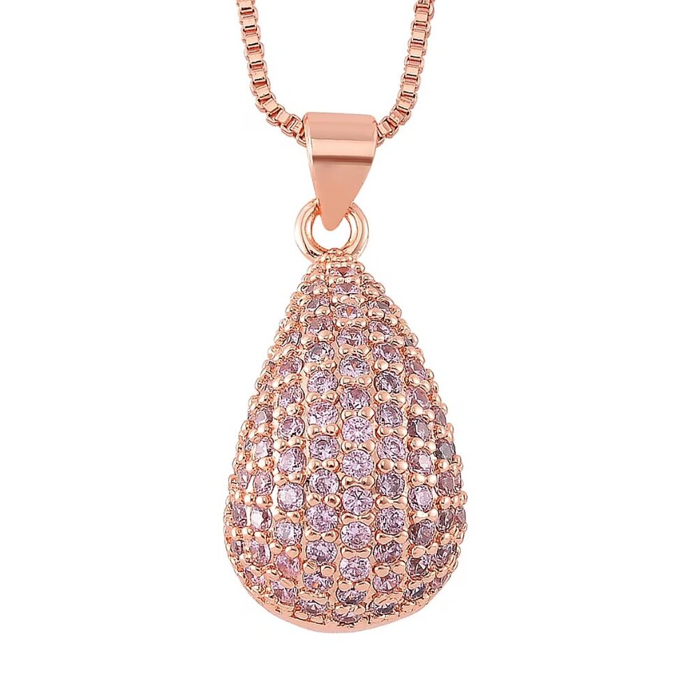 NEW Simulated Pink Diamond Pendant Necklace in Rosetone 18-20 Inches